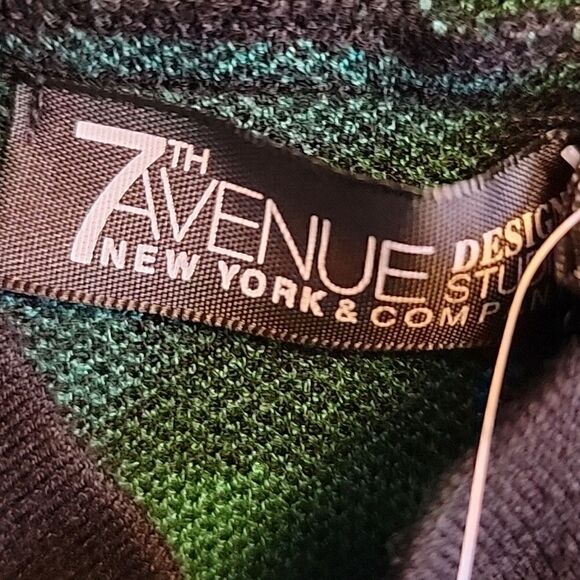 7th Avenue- green/blk rayon/poly plaid sweater with faux leather bow size L. NWT - Picture 3 of 4